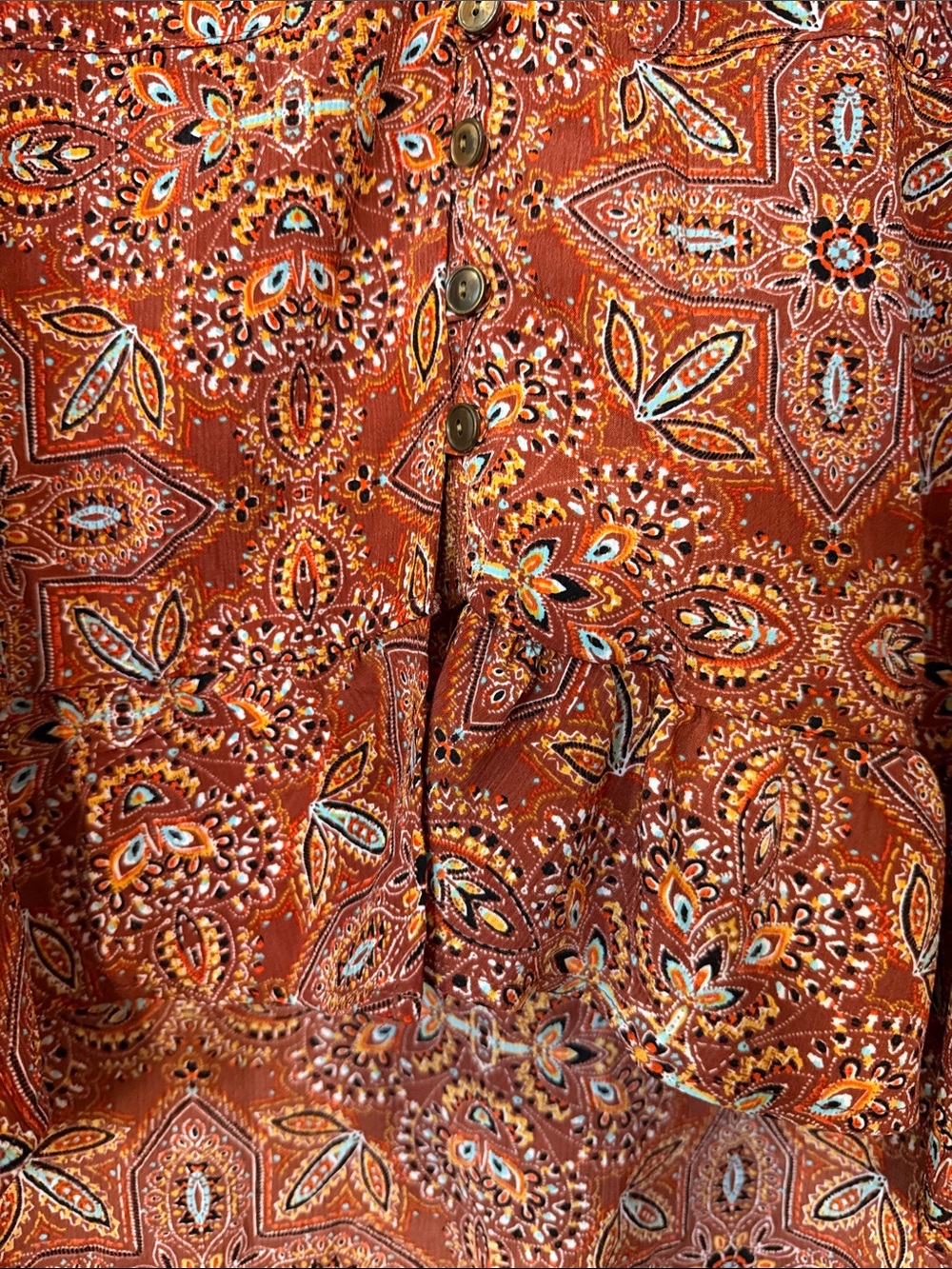 Button-Front Rust Paisley High-Low Dress - Picture 8 of 12